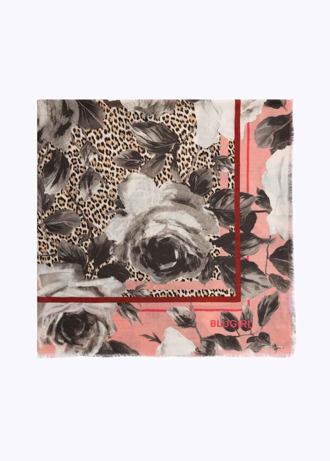 ANIMALIER PRINT WOOL FOULARD SCARF WITH ROSES