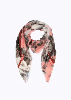 ANIMALIER PRINT WOOL FOULARD SCARF WITH ROSES