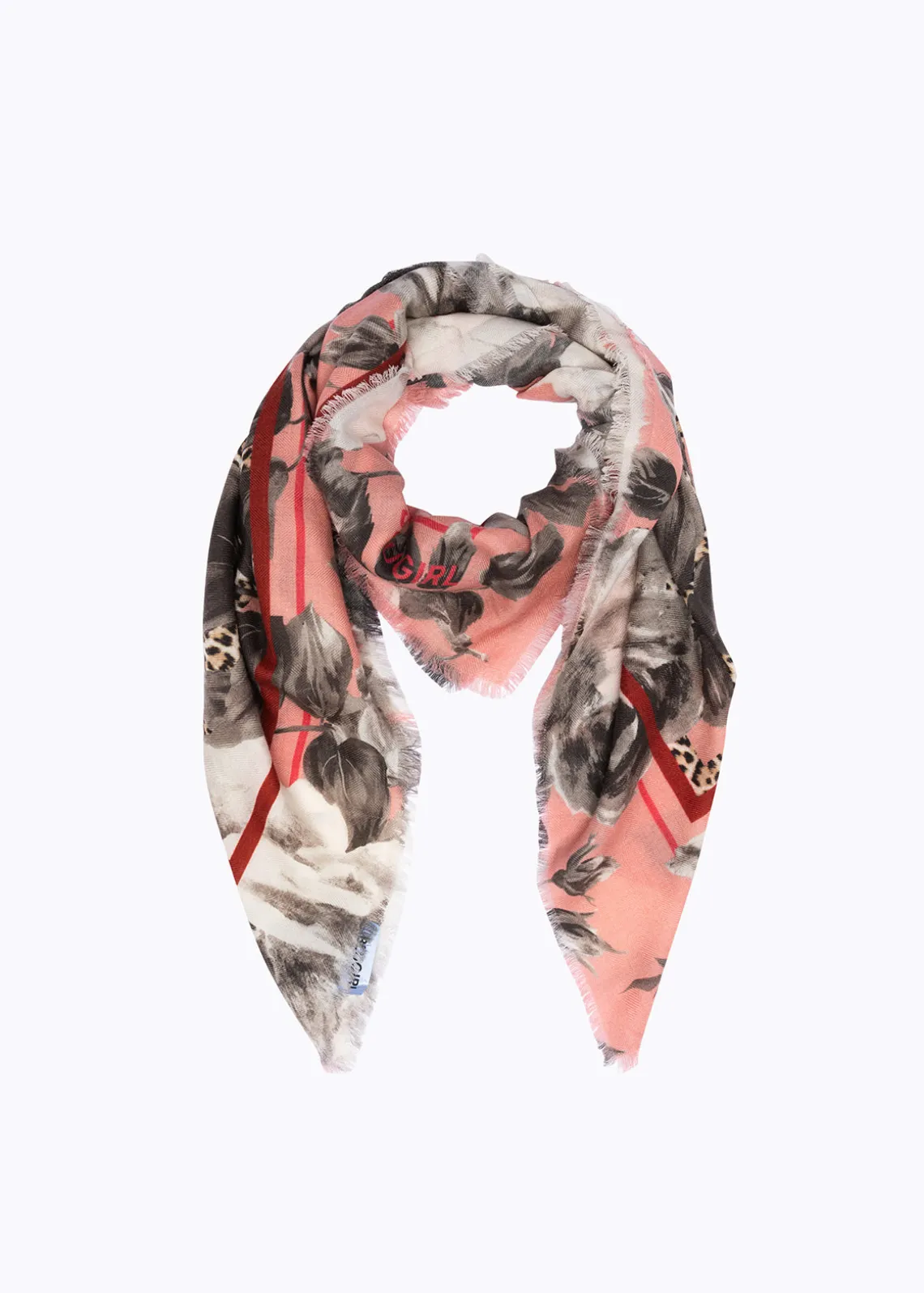 ANIMALIER PRINT WOOL FOULARD SCARF WITH ROSES