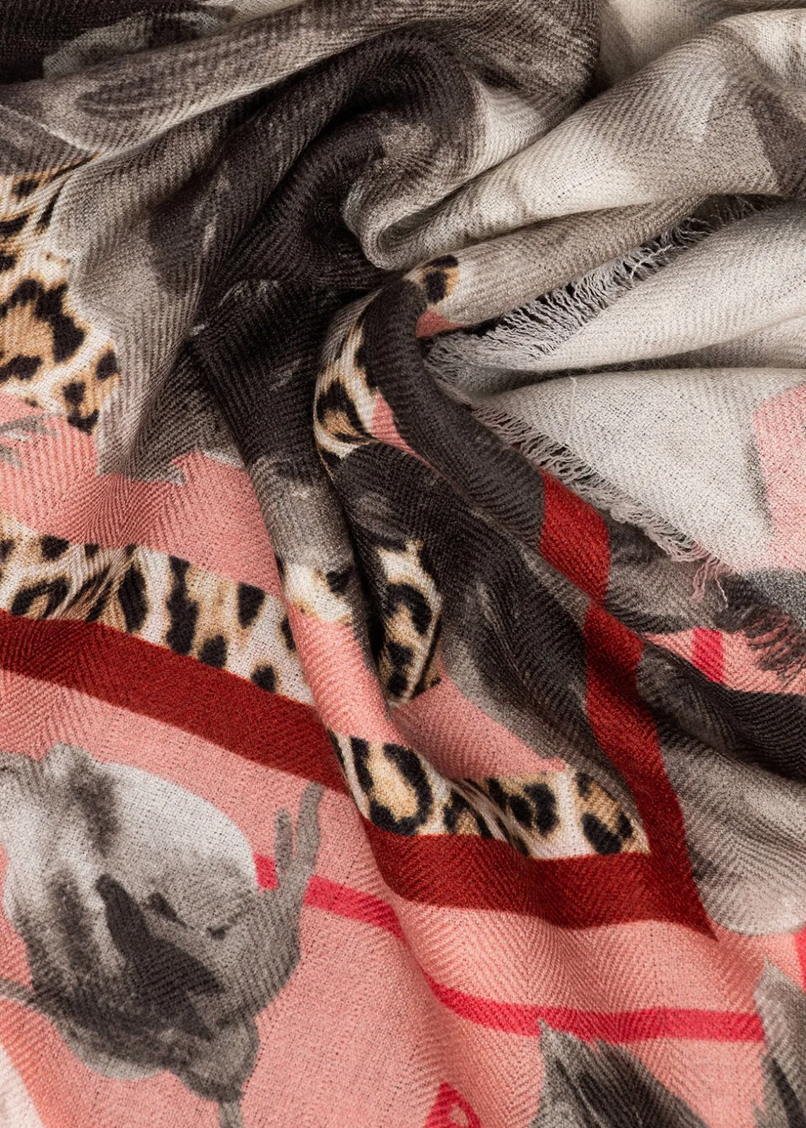ANIMALIER PRINT WOOL FOULARD SCARF WITH ROSES
