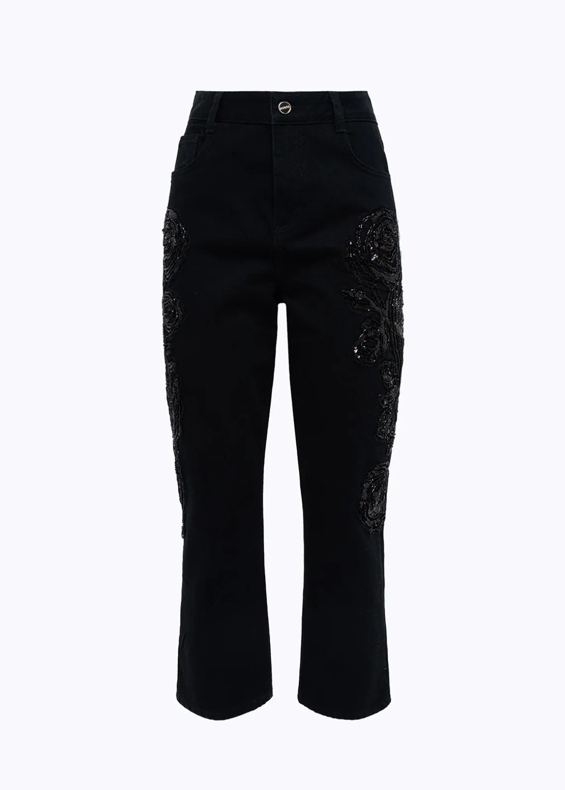 BLACK DENIM JEANS WITH EMBROIDERY