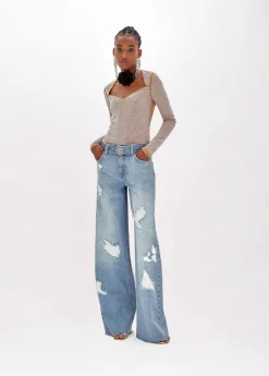 Bodysuit in tulle with rhinestones