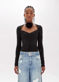 Bodysuit in tulle with rhinestones