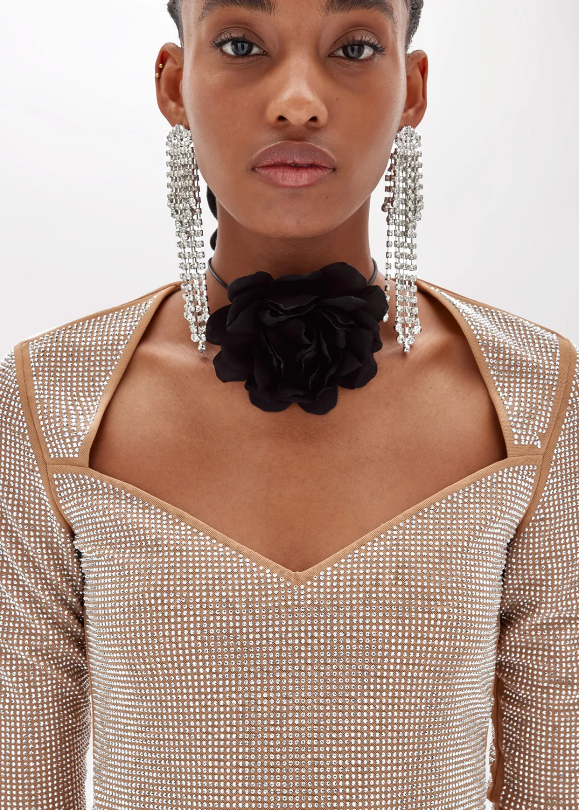 Bodysuit in tulle with rhinestones
