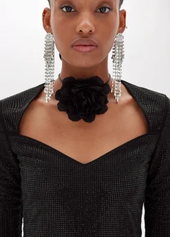 Bodysuit in tulle with rhinestones