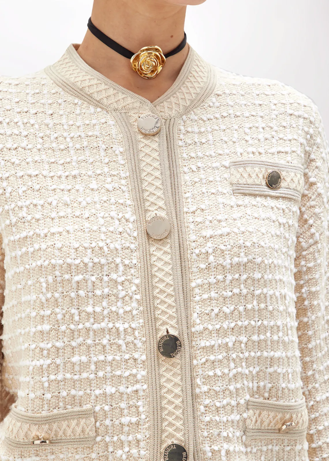 BOUCLÉ KNIT JACQUARD BOMBER JACKET