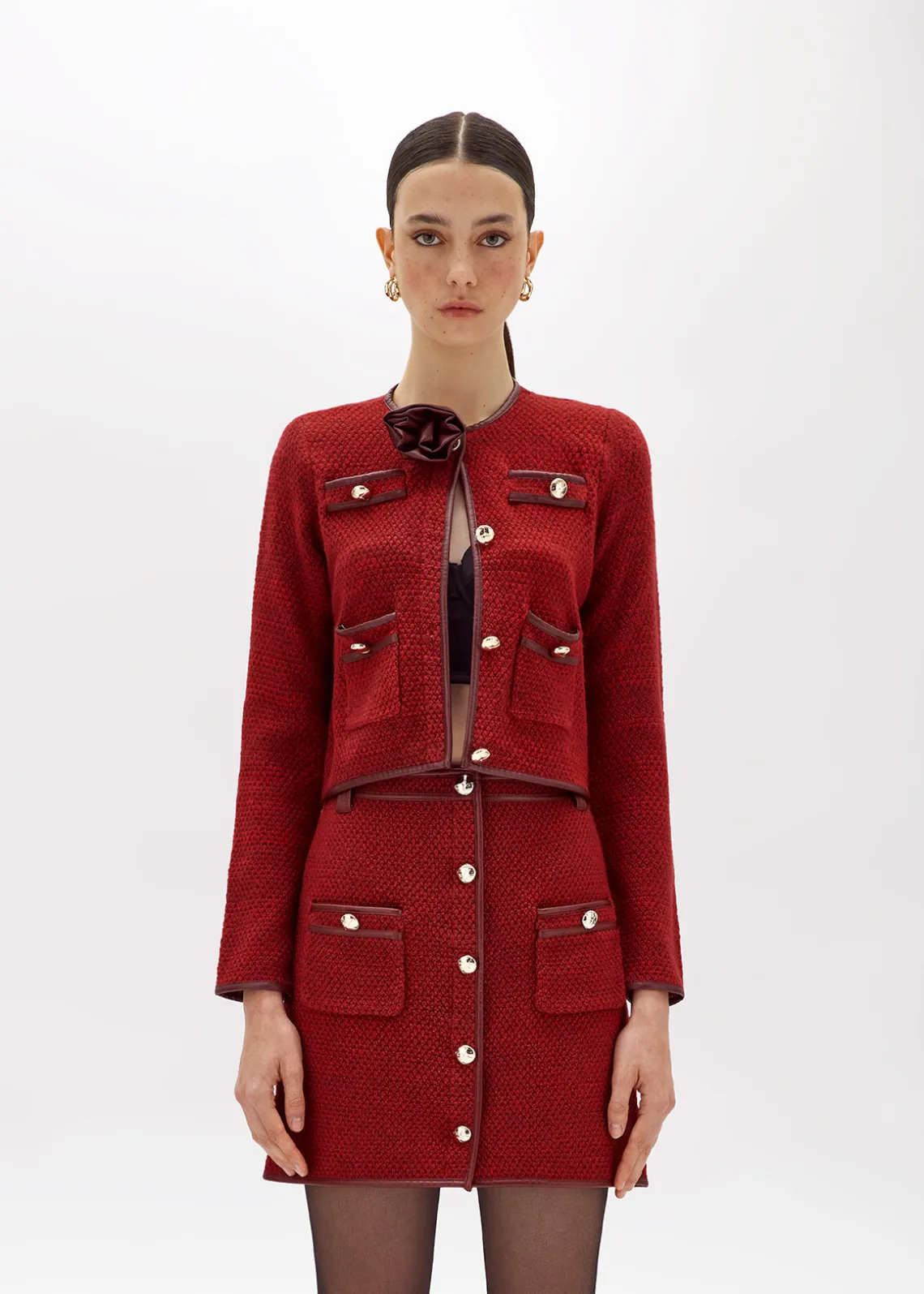 BOUCLÉ YARN JACKET WITH ROSE