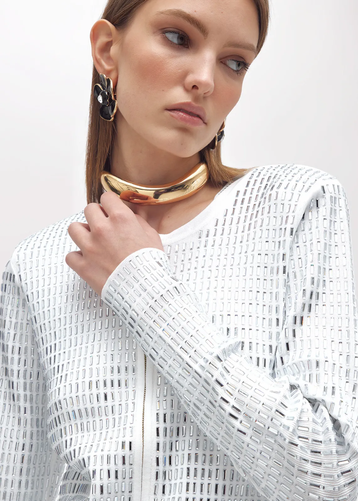 CARDIGAN AND TOP WITH BAGUETTE CRYSTAL DECORATIONS