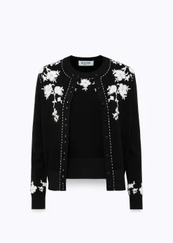 CARDIGAN AND TOP WITH FLORAL EMBROIDERY AND CORAL BEAD DETAILS