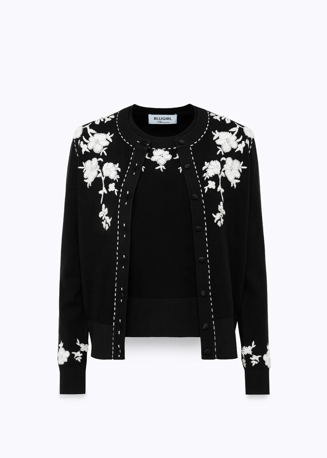 CARDIGAN AND TOP WITH FLORAL EMBROIDERY AND CORAL BEAD DETAILS