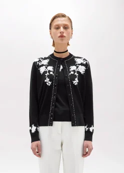 CARDIGAN AND TOP WITH FLORAL EMBROIDERY AND CORAL BEAD DETAILS