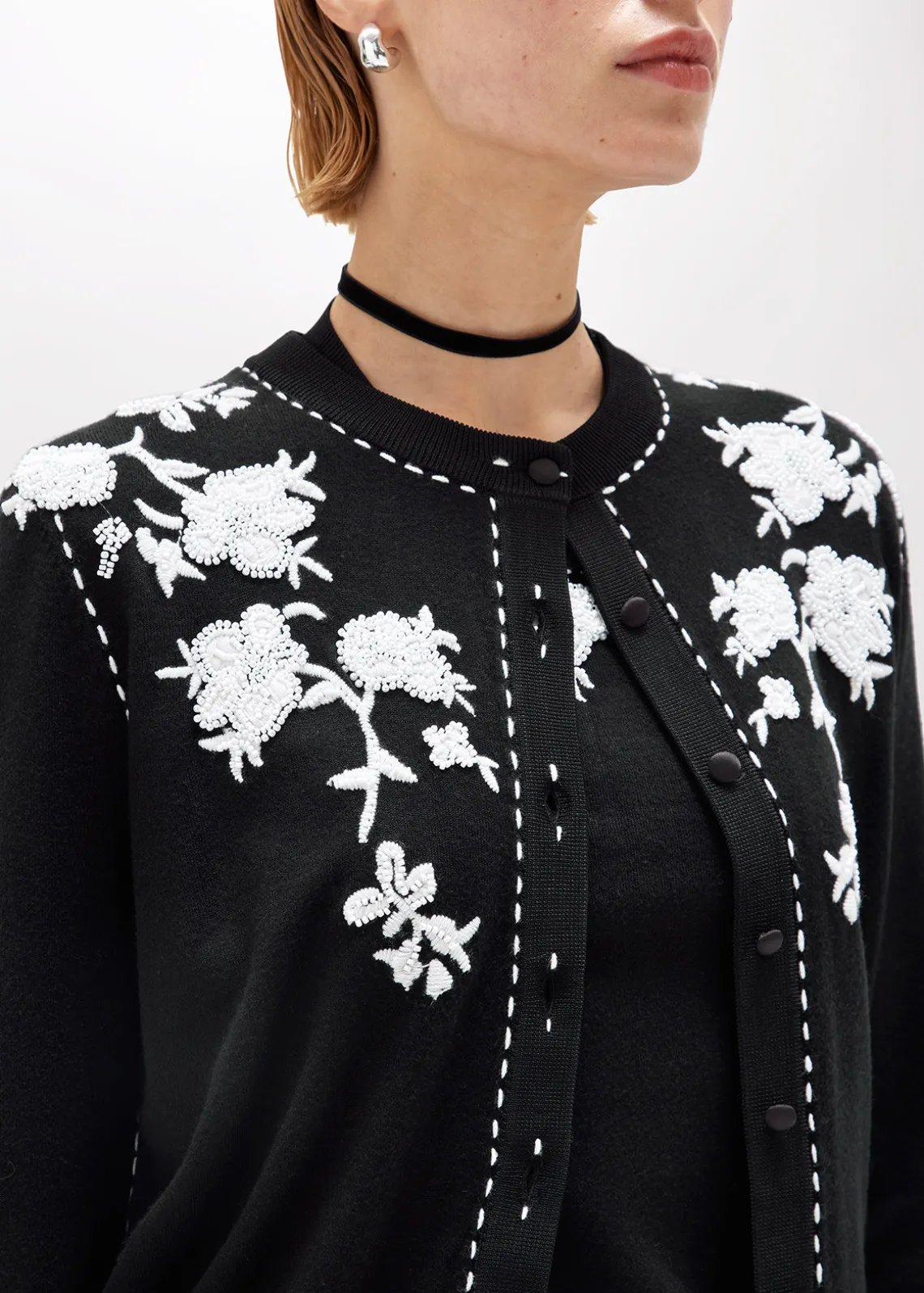 CARDIGAN AND TOP WITH FLORAL EMBROIDERY AND CORAL BEAD DETAILS