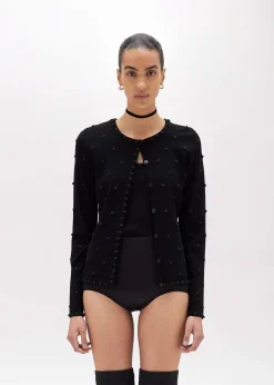 CARDIGAN AND TOP WITH ROSE EMBROIDERY AND CORAL BEAD DETAILS