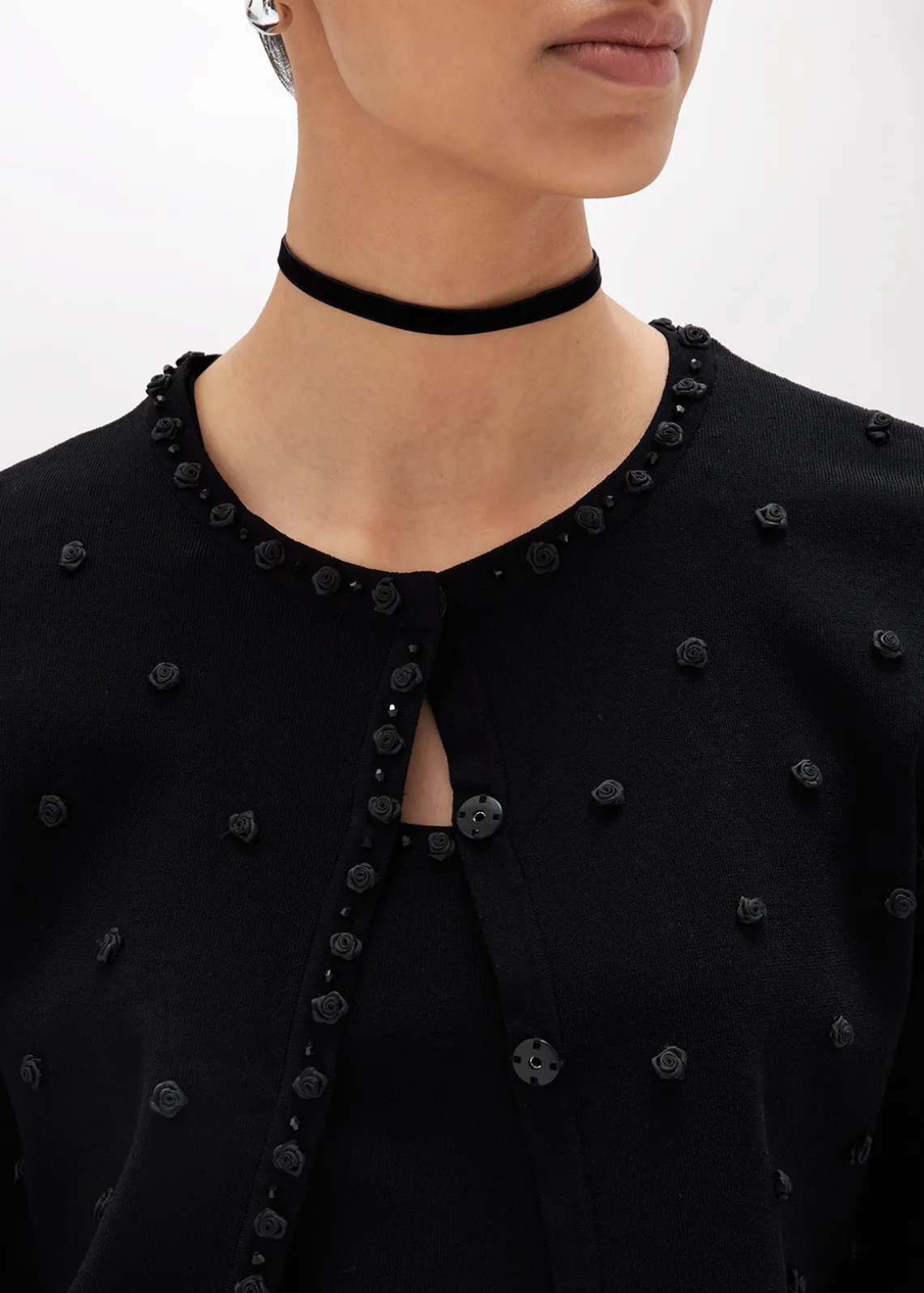 CARDIGAN AND TOP WITH ROSE EMBROIDERY AND CORAL BEAD DETAILS