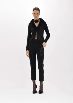 CARDIGAN WITH EMBROIDERY AND FAUX FUR COLLAR