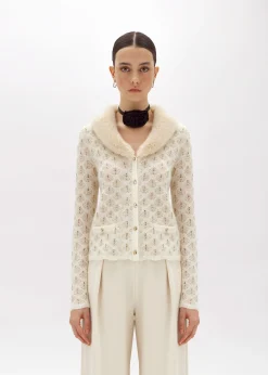 CARDIGAN WITH RHINESTONES AND FAUX FUR COLLAR