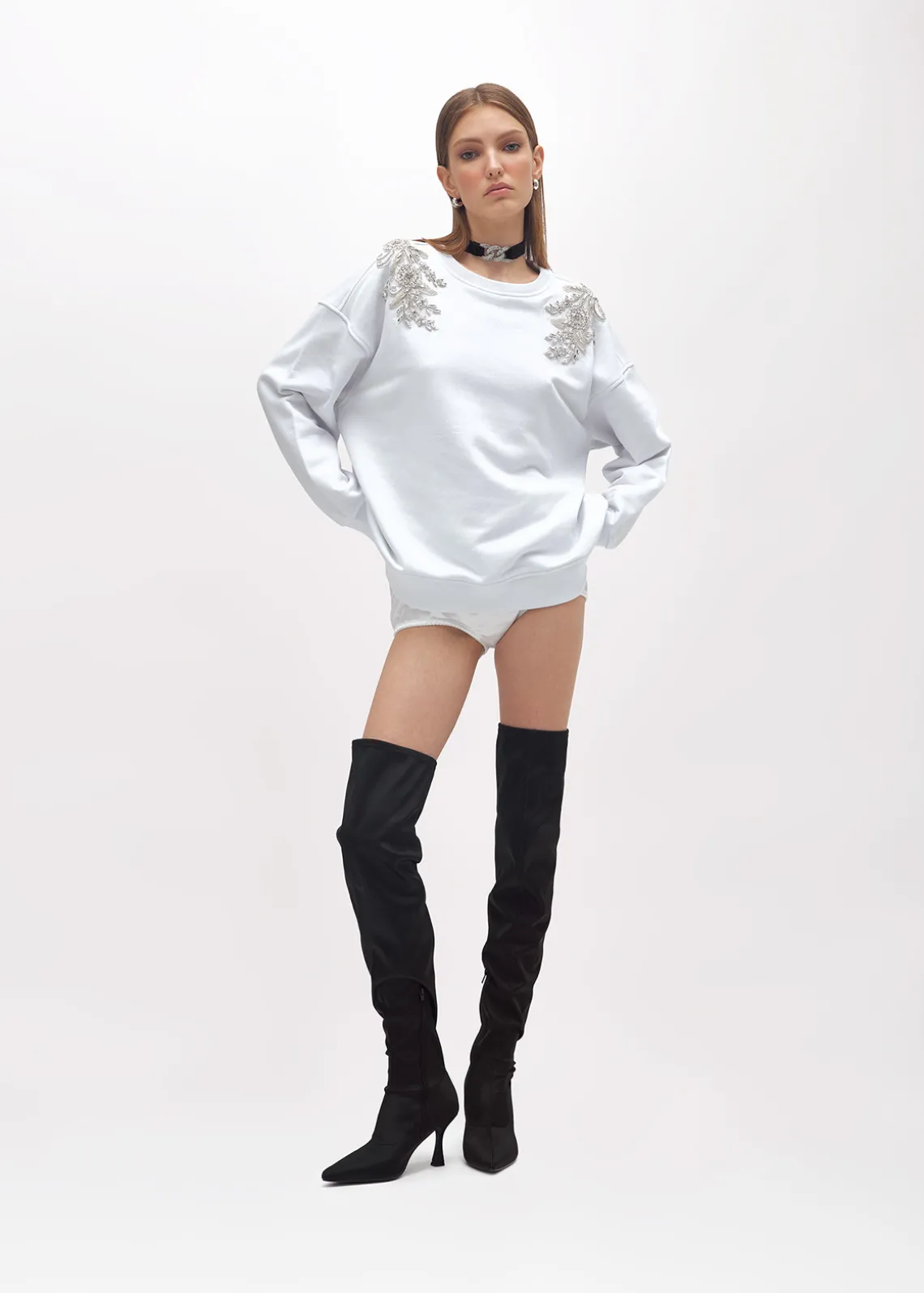 COTTON SWEATSHIRT WITH FLORAL PATCH