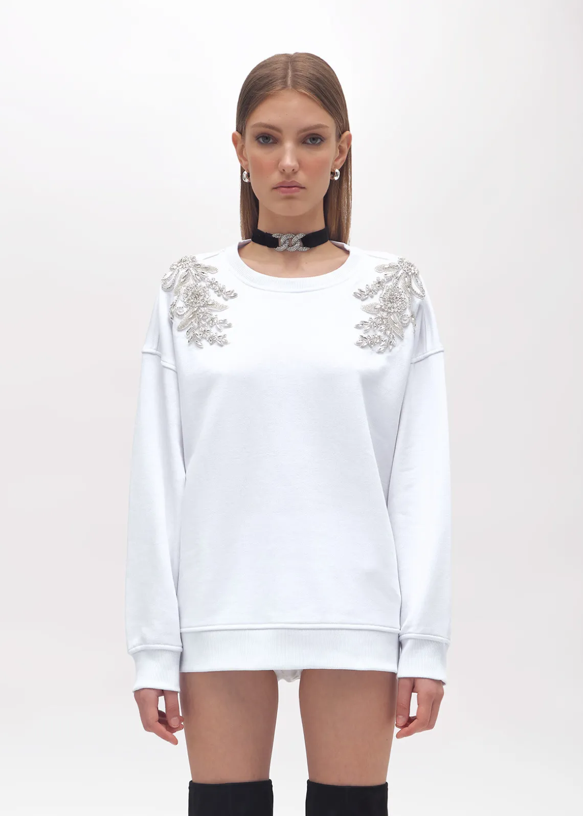 COTTON SWEATSHIRT WITH FLORAL PATCH