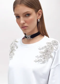 COTTON SWEATSHIRT WITH FLORAL PATCH