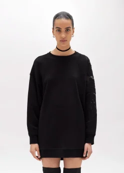 COTTON-BLEND SWEATSHIRT WITH CUT-OUT ROSE DESIGN