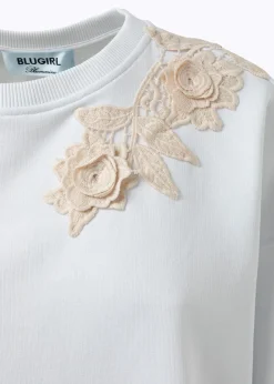 COTTON-BLEND SWEATSHIRT WITH MACRAMÉ DETAILS
