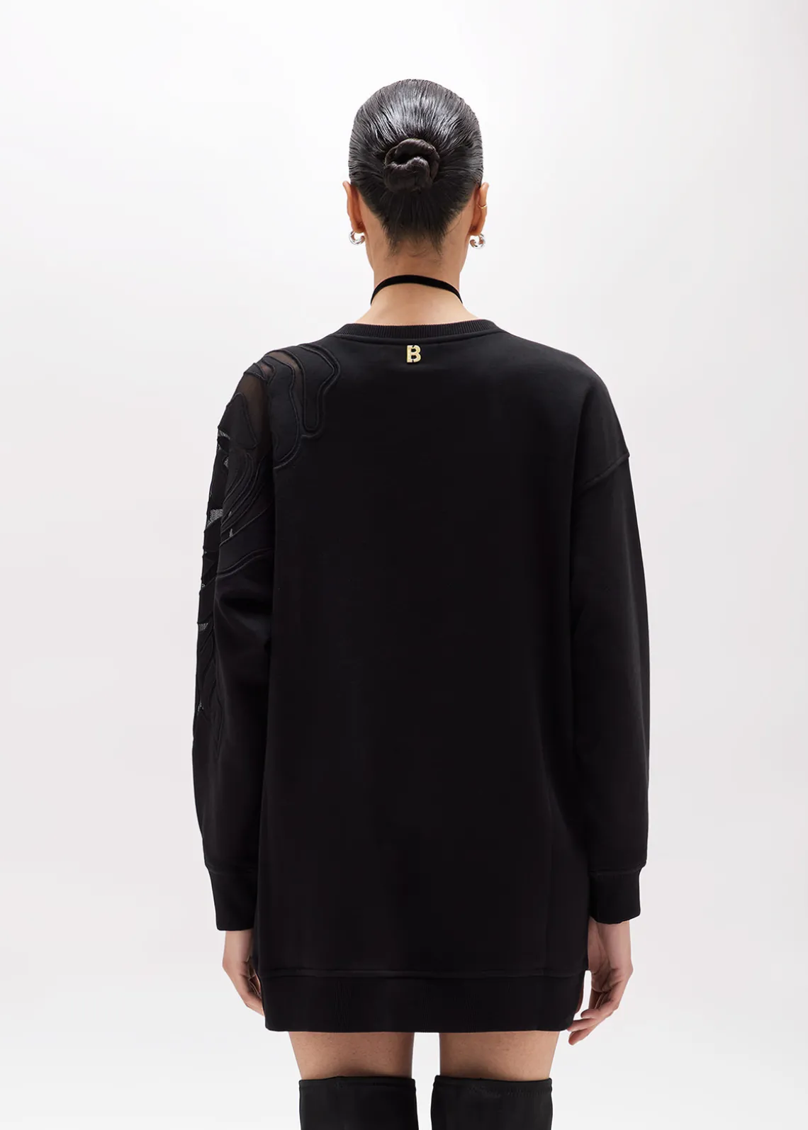 COTTON-BLEND SWEATSHIRT WITH CUT-OUT ROSE DESIGN