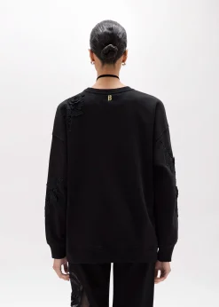 COTTON-BLEND SWEATSHIRT WITH MACRAMÉ DETAILS