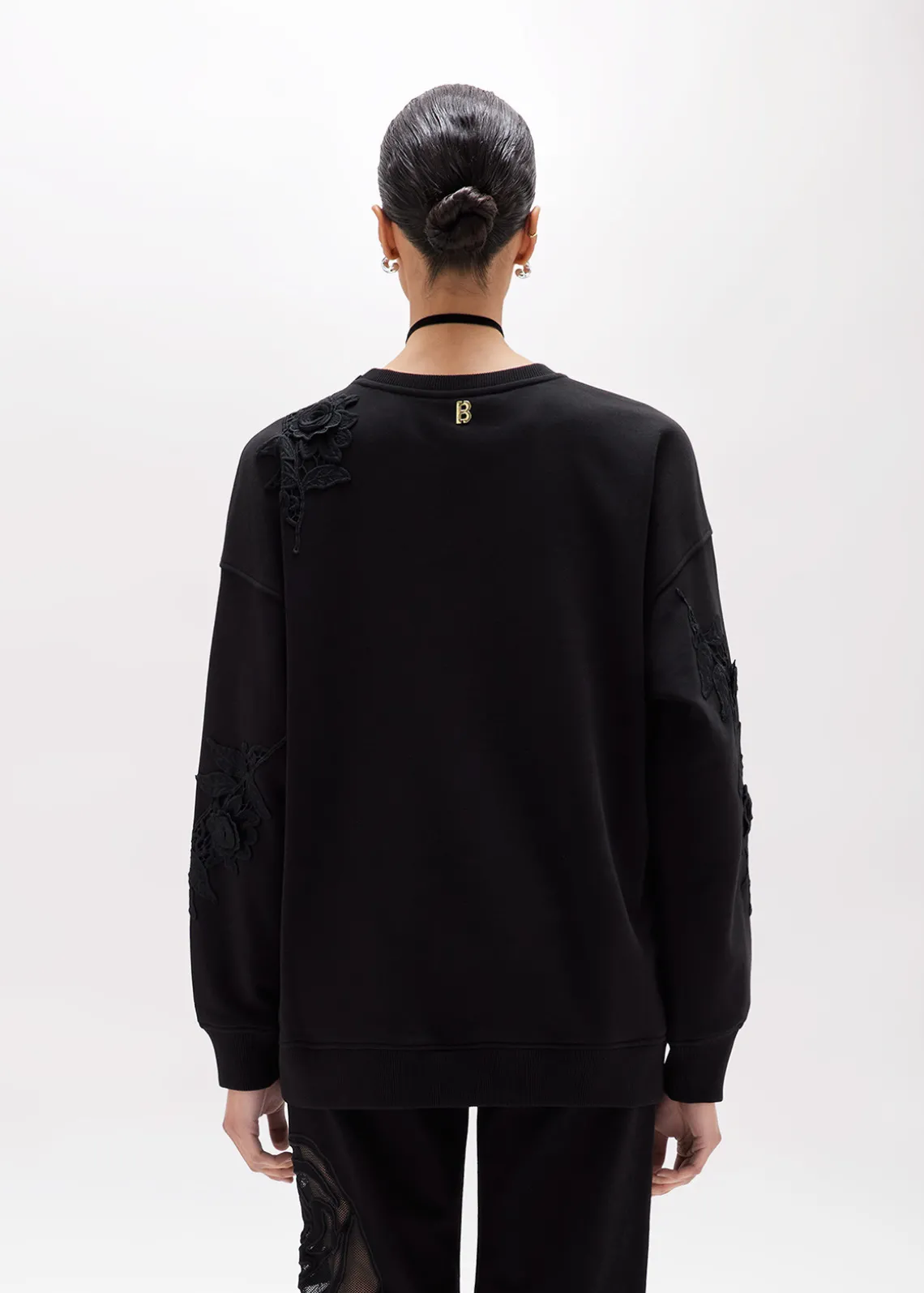 COTTON-BLEND SWEATSHIRT WITH MACRAMÉ DETAILS