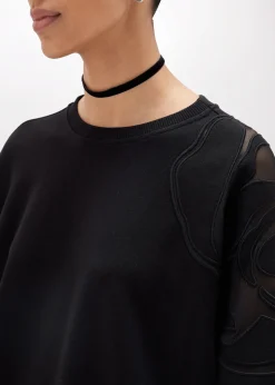 COTTON-BLEND SWEATSHIRT WITH CUT-OUT ROSE DESIGN