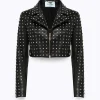 CROPPED LEATHER BIKER JACKET WITH CRYSTAL RIVETS