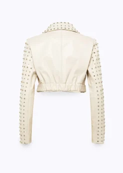 CROPPED LEATHER BIKER JACKET WITH CRYSTAL RIVETS