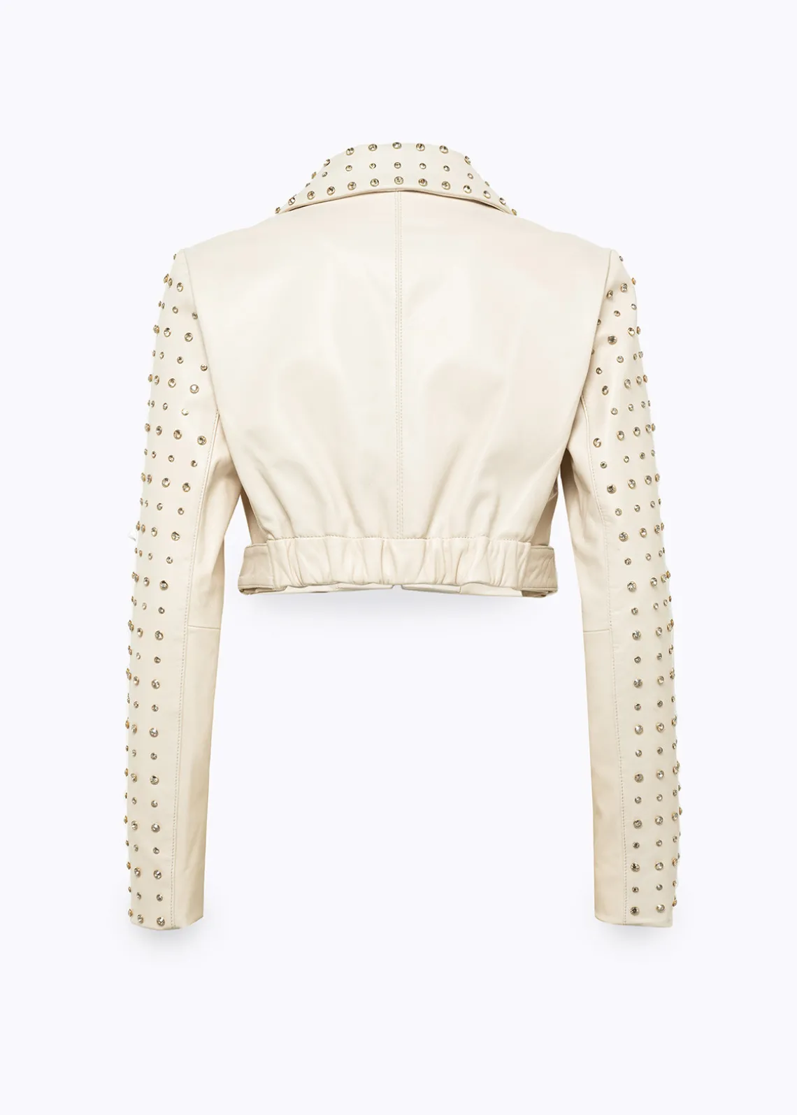 CROPPED LEATHER BIKER JACKET WITH CRYSTAL RIVETS