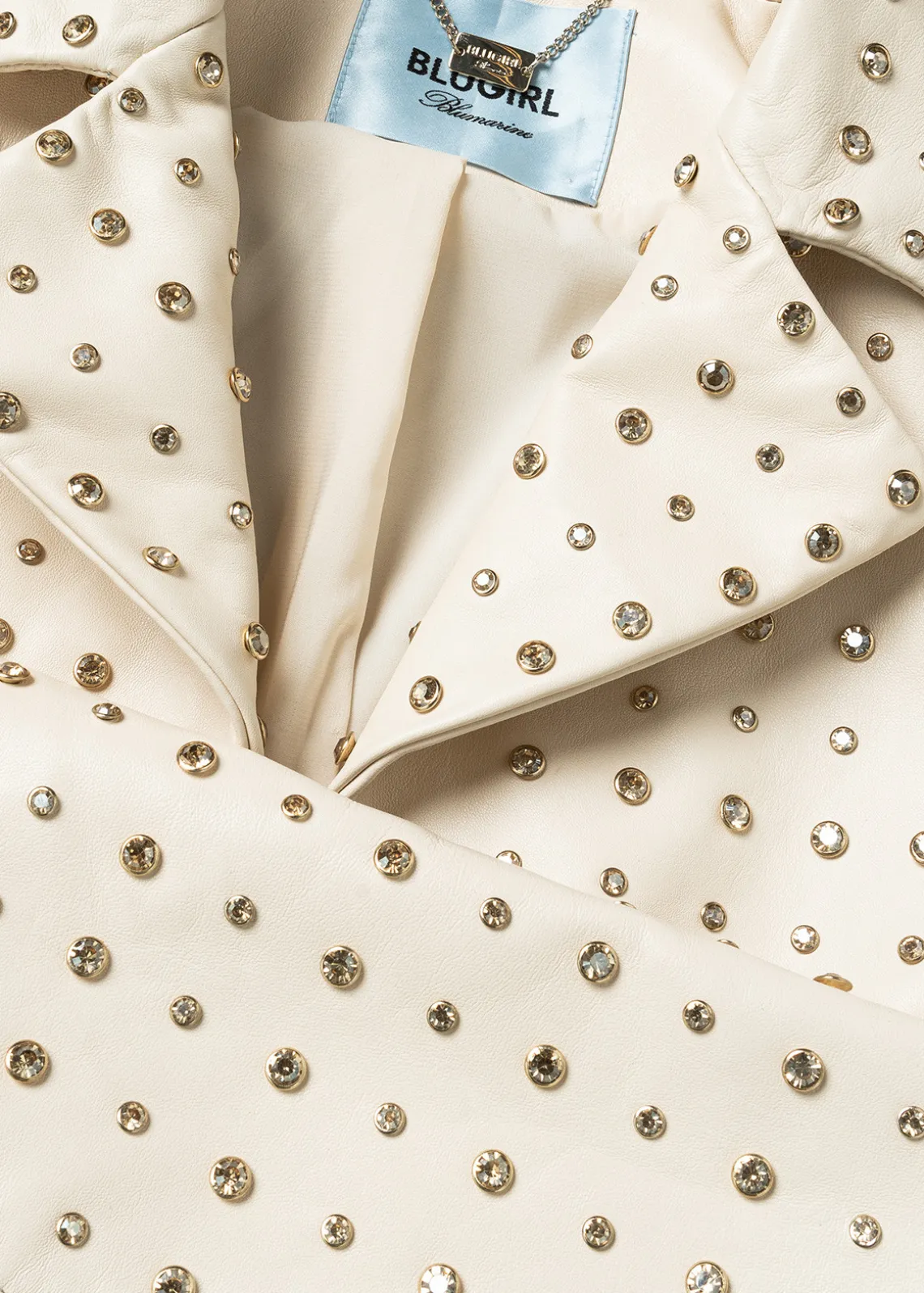 CROPPED LEATHER BIKER JACKET WITH CRYSTAL RIVETS