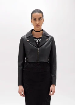 CROPPED LEATHER BIKER JACKET