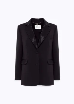 Crêpe blazer jacket with rhinestones