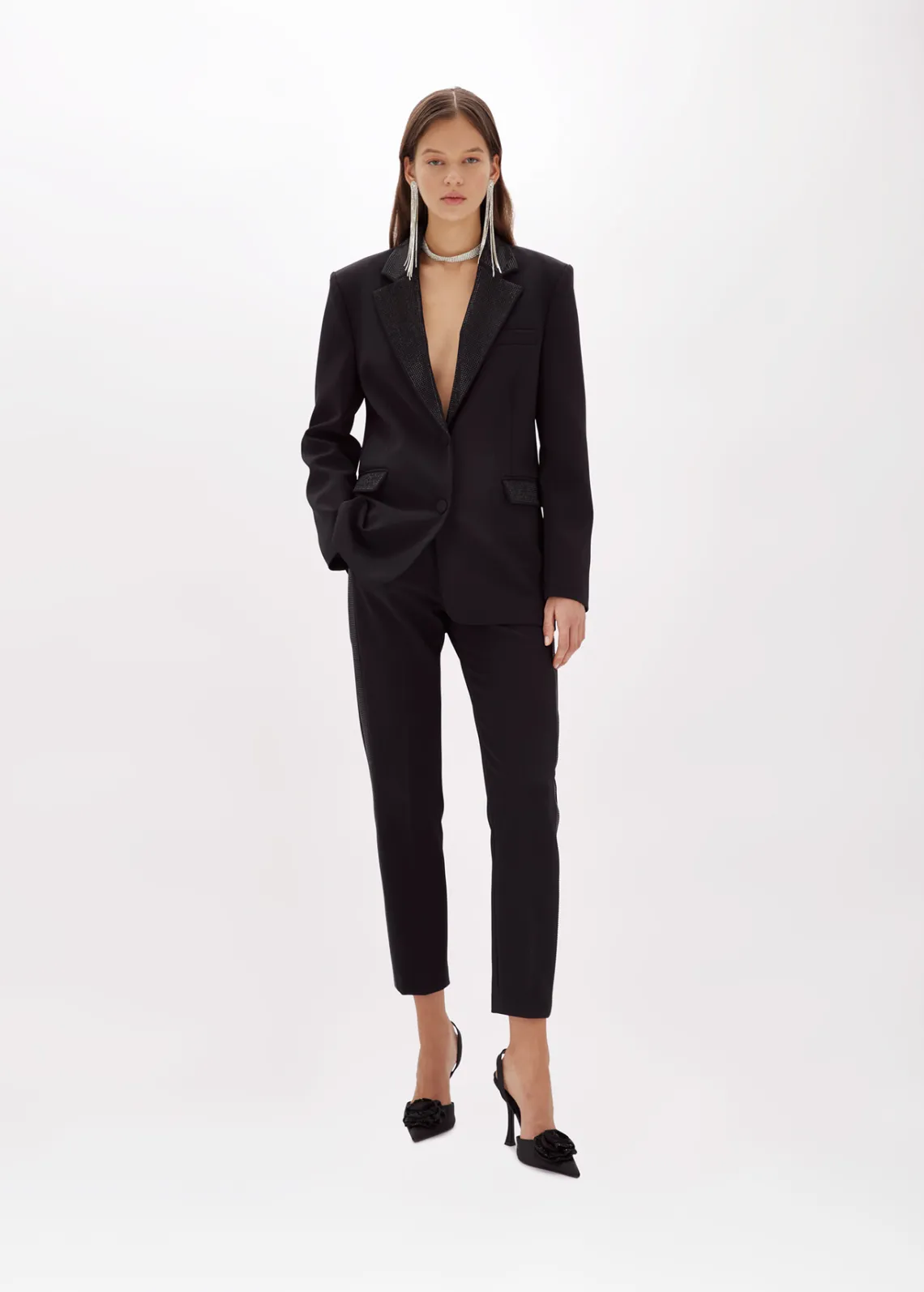 Crêpe blazer jacket with rhinestones