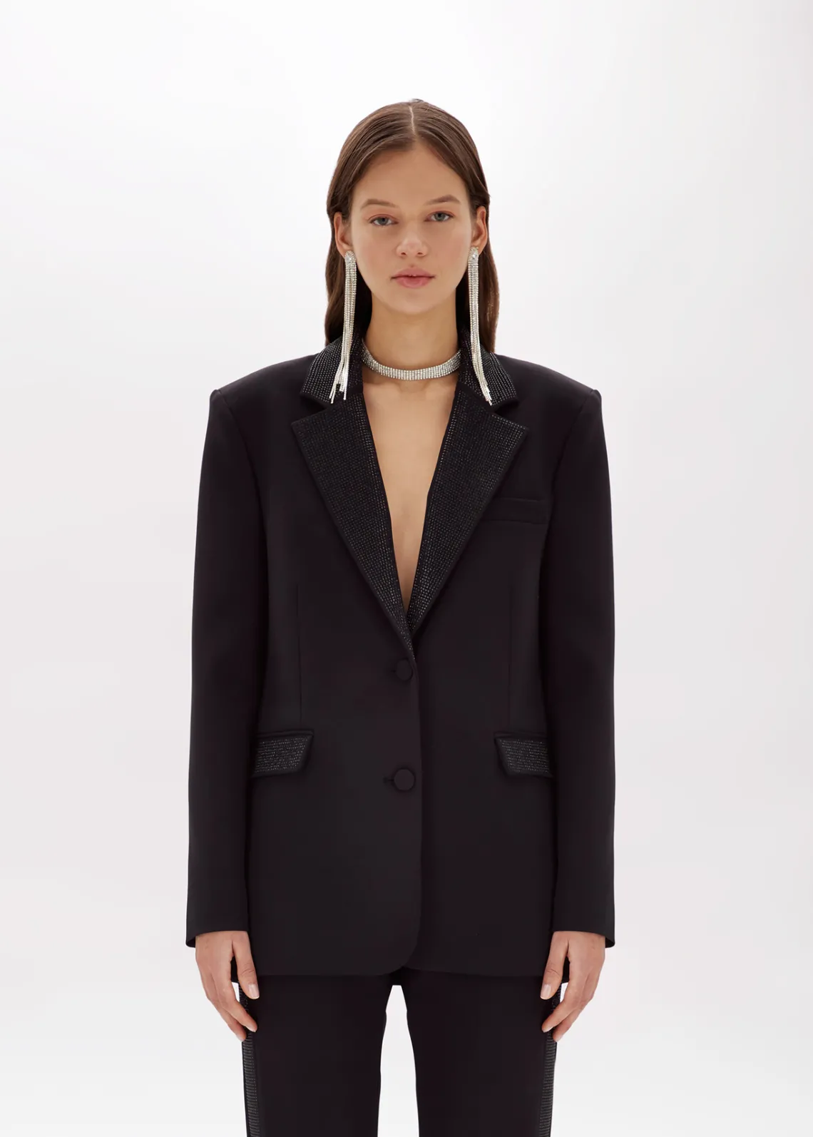 Crêpe blazer jacket with rhinestones