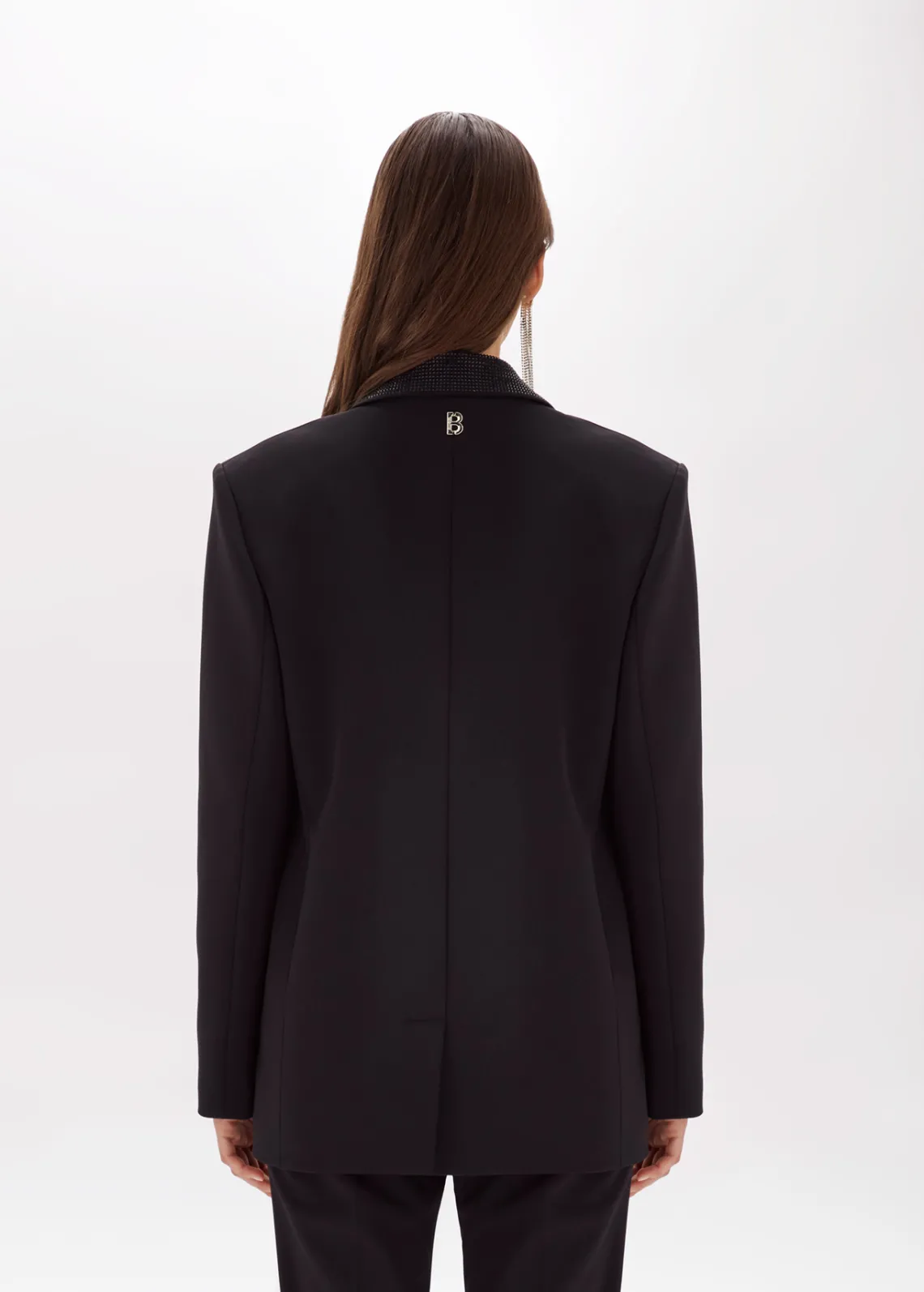 Crêpe blazer jacket with rhinestones