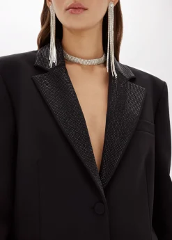 Crêpe blazer jacket with rhinestones