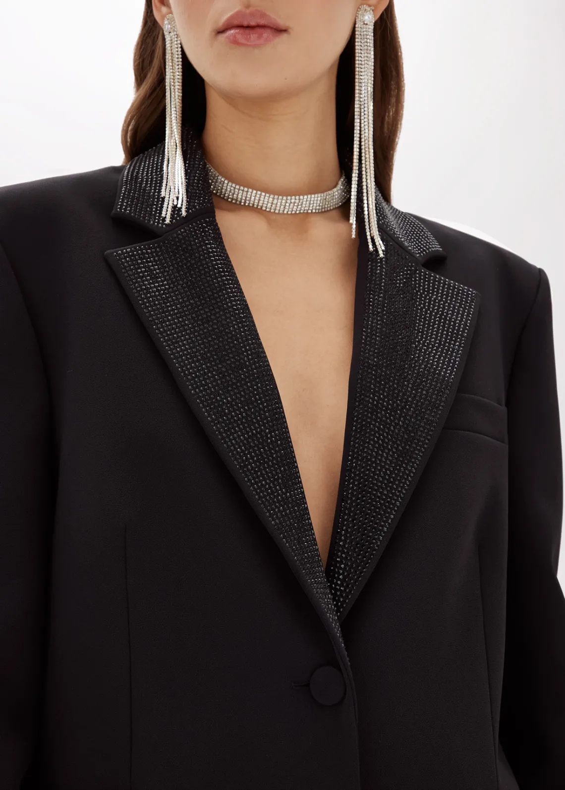 Crêpe blazer jacket with rhinestones