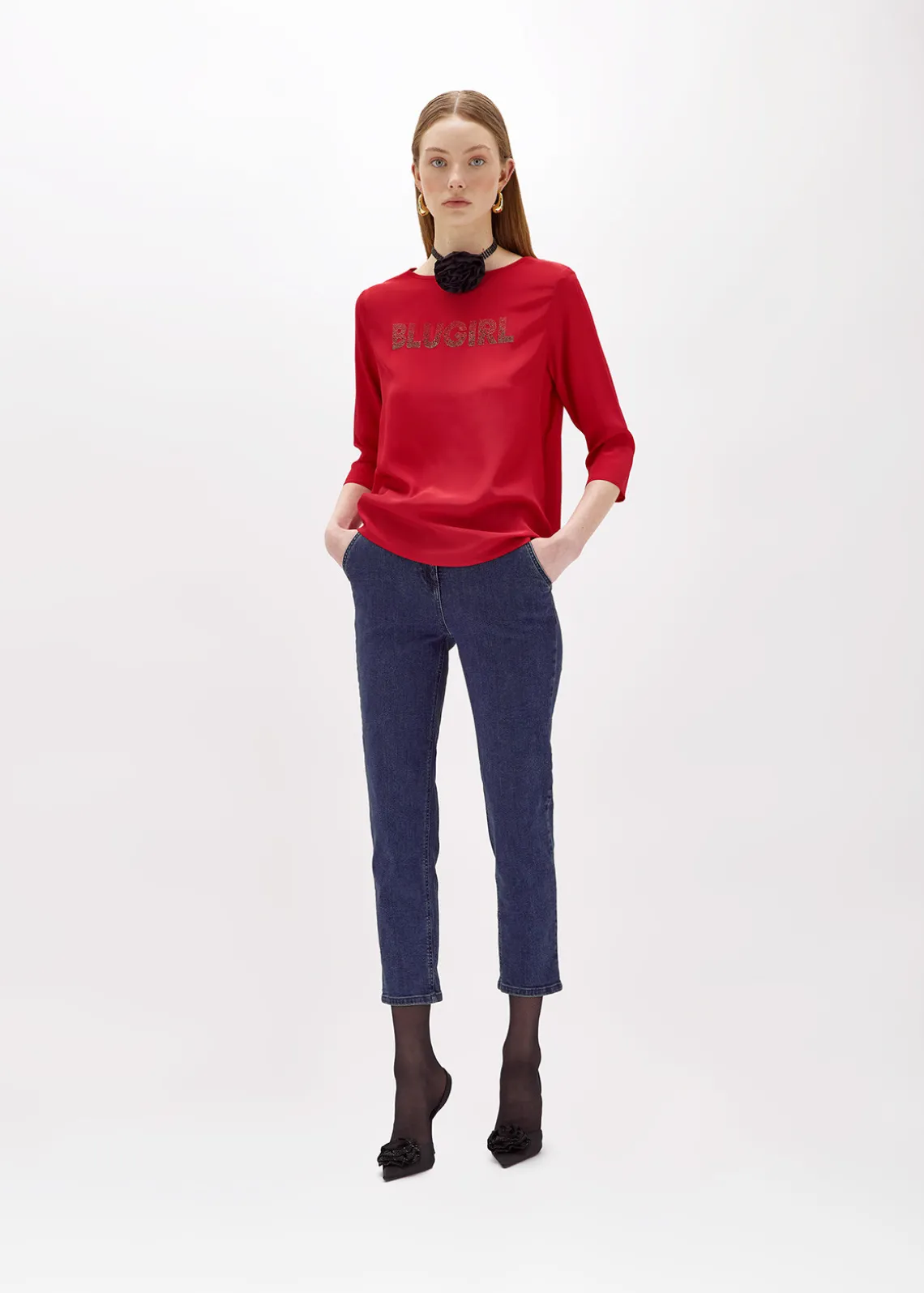 CRÊPE DE CHINE BLOUSE WITH LOGO