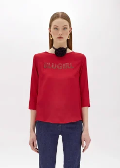 CRÊPE DE CHINE BLOUSE WITH LOGO
