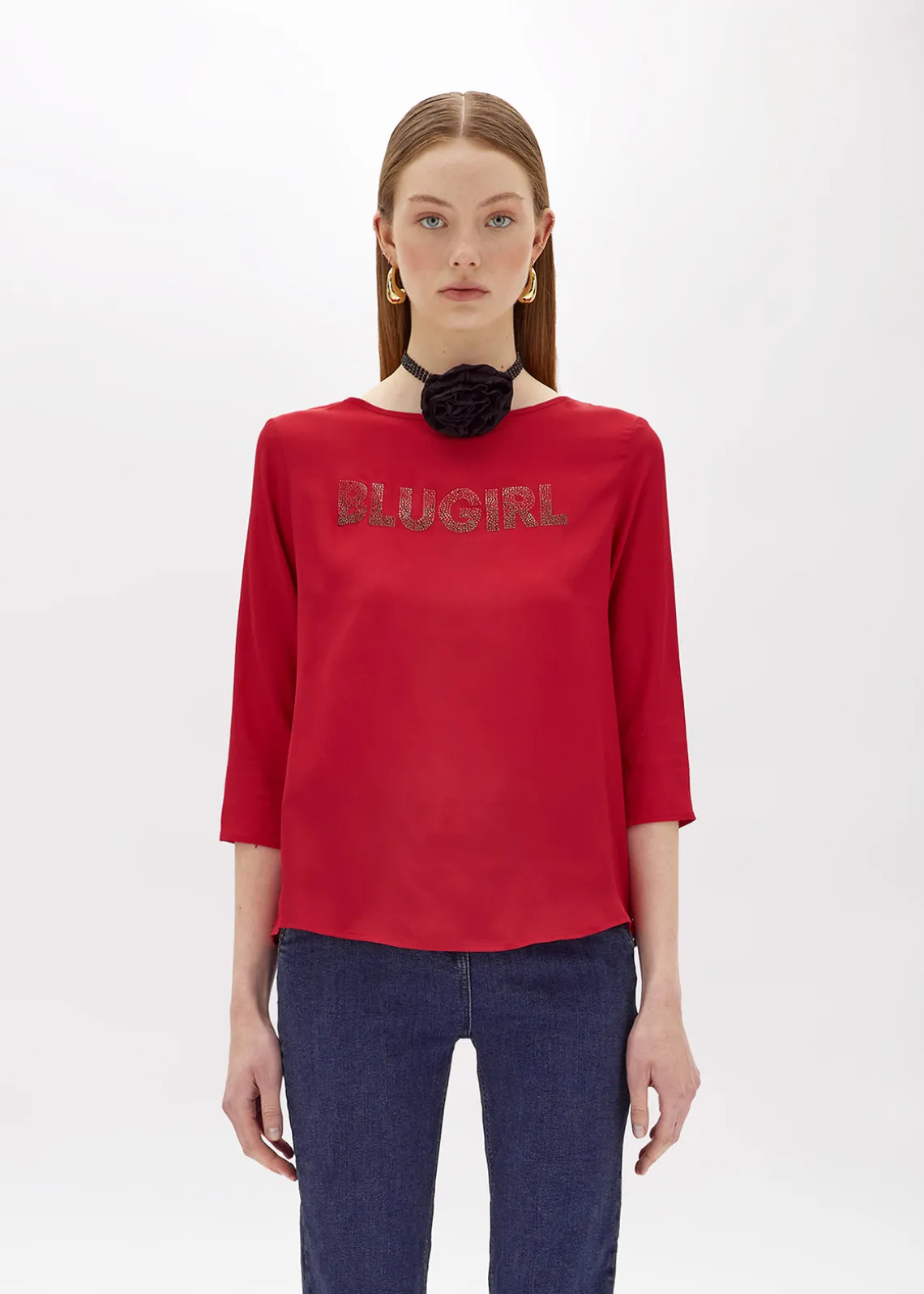 CRÊPE DE CHINE BLOUSE WITH LOGO