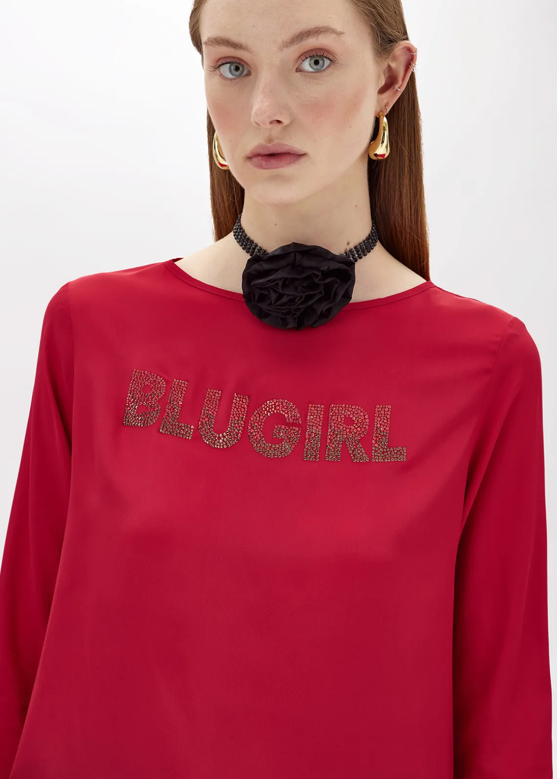 CRÊPE DE CHINE BLOUSE WITH LOGO