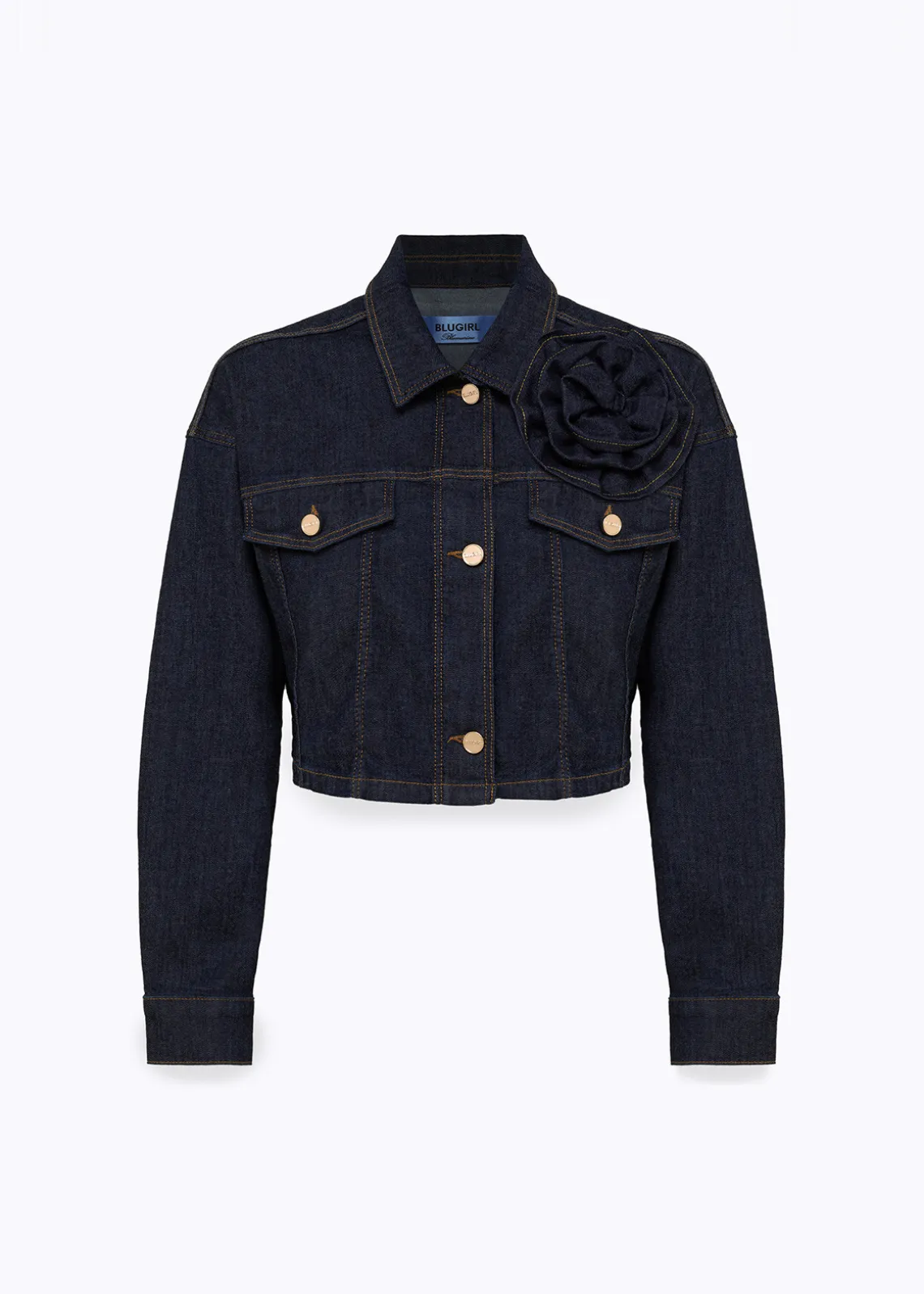 DENIM JACKET WITH ROSE-SHAPED PIN