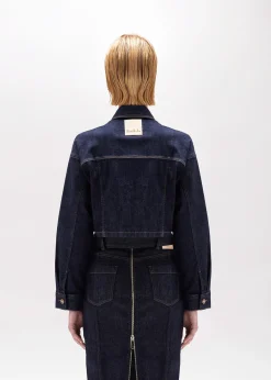 DENIM JACKET WITH ROSE-SHAPED PIN