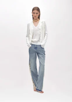 DENIM JEANS WITH LACE INSERTS
