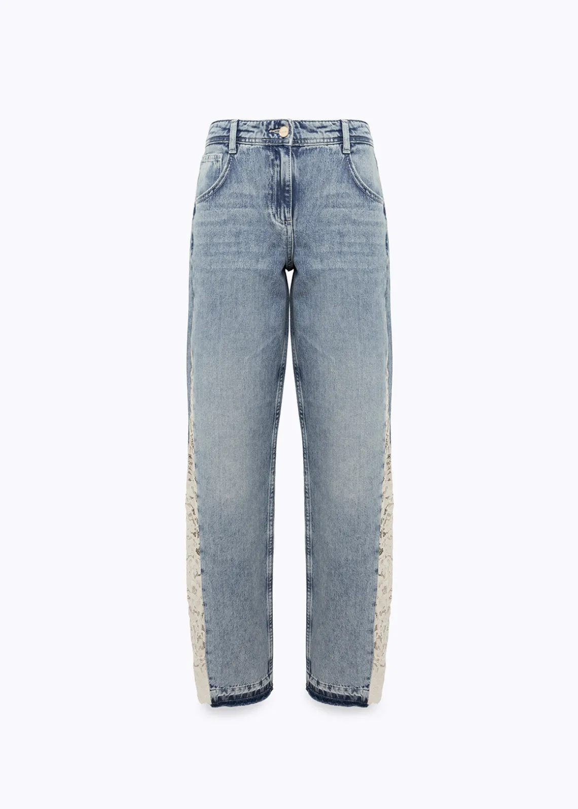 DENIM JEANS WITH LACE INSERTS