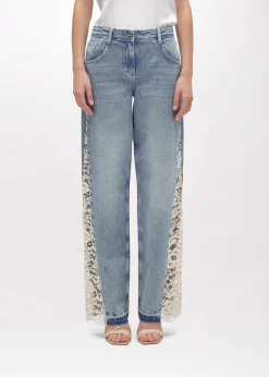 DENIM JEANS WITH LACE INSERTS