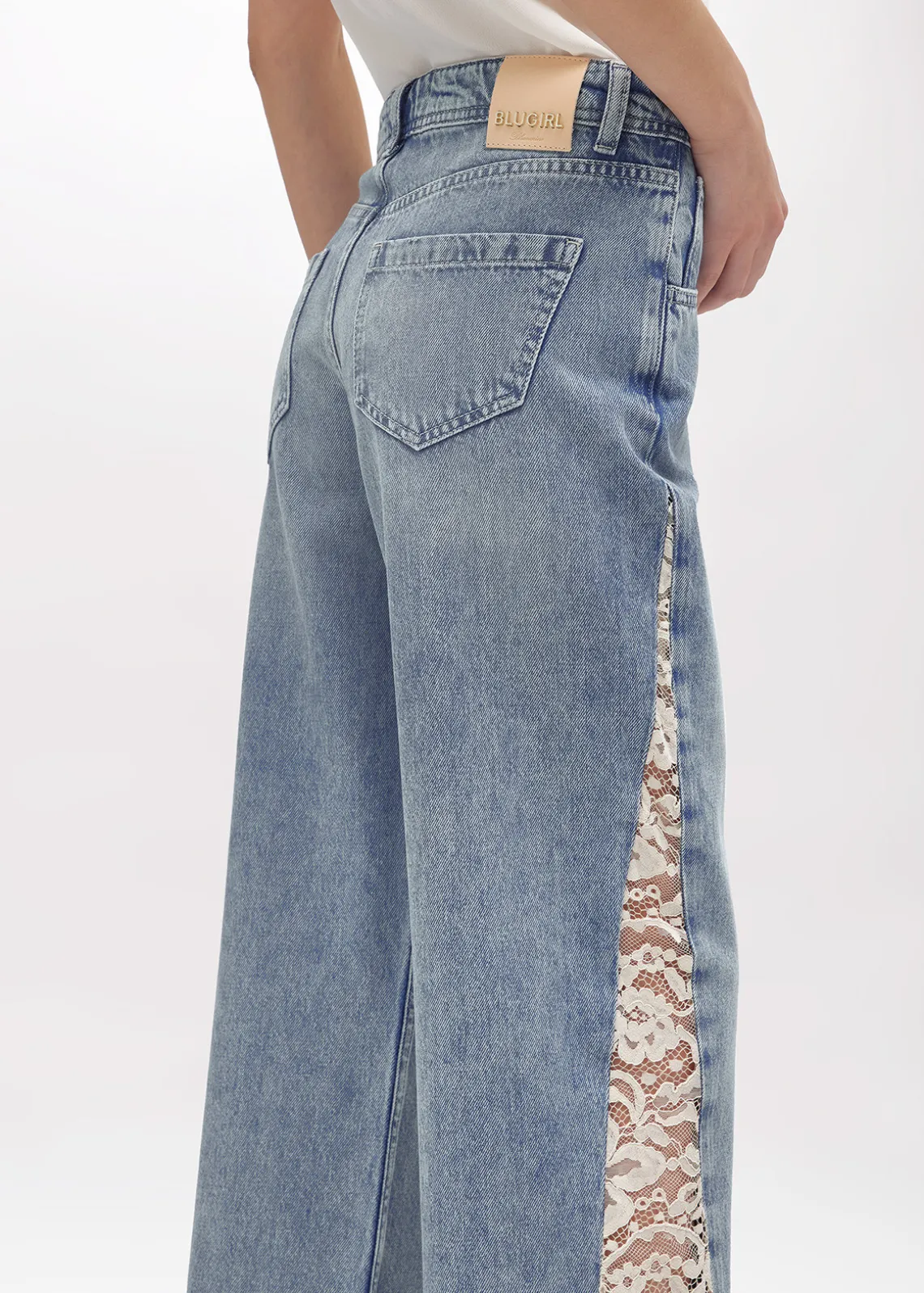 DENIM JEANS WITH LACE INSERTS